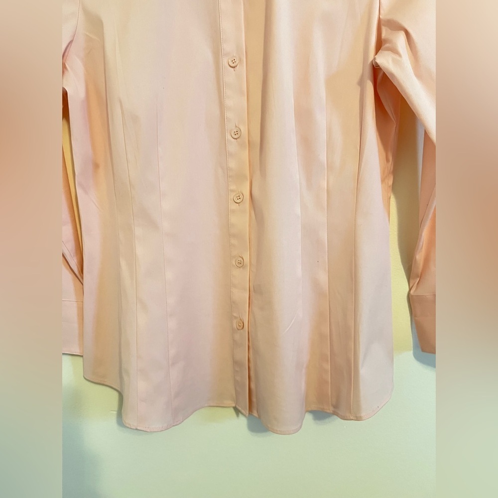 Lafayette 148 Designer Women Button Up Shirt sz 6 Peach Pleated Business Casual - Picture 6 of 16